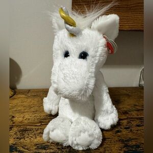 Ty White Unicorn Plush with Gold & Silver Spiral Horn